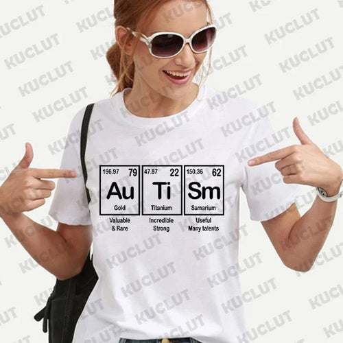 Autism Aware T Shirt Autism Periodic Table Tshirts Autism Awareness T-shirt Women's T-Shirt Harajuku Graphic Women Clothing
